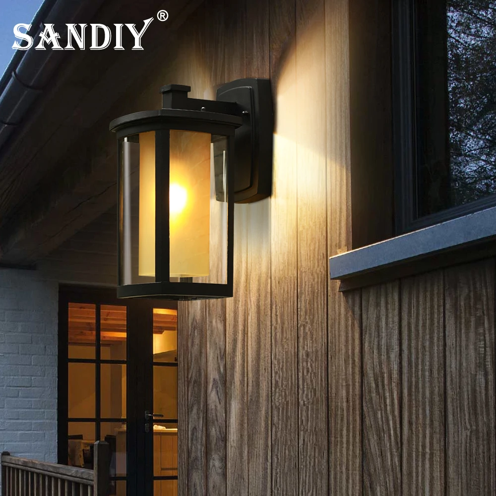 SANDIY Outdoor Porch Light Modern Wall Lamps Waterproof Vintage Led Lighting for House Gate Patio Aisle Exterior Sconce Black