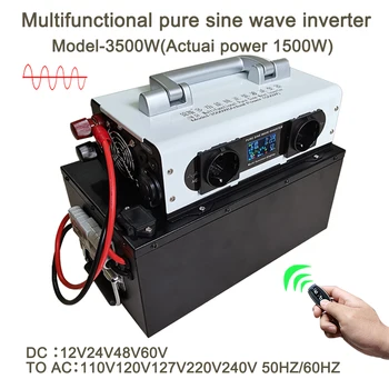 순수 사인파 휴대용 보조배터리 태양광 인버터, 12V, 220V, 3500W, 1500W, DC 24V, 48V, 60V, AC220V, 230V, 110V 자동차 컨버터