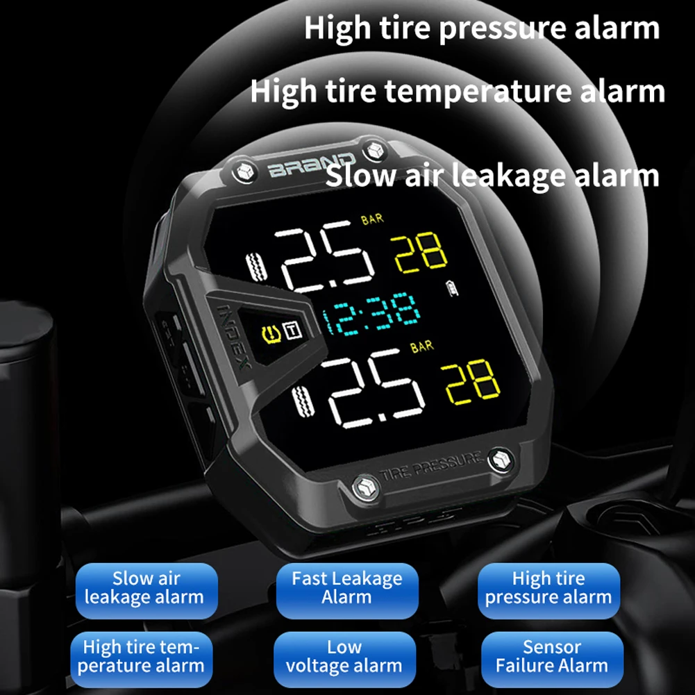 Motorcycle TPMS Tire Pressure Monitoring System LCD Display Motorbike Tyre Pressure Temperature Alarm Motorcycle Accessories