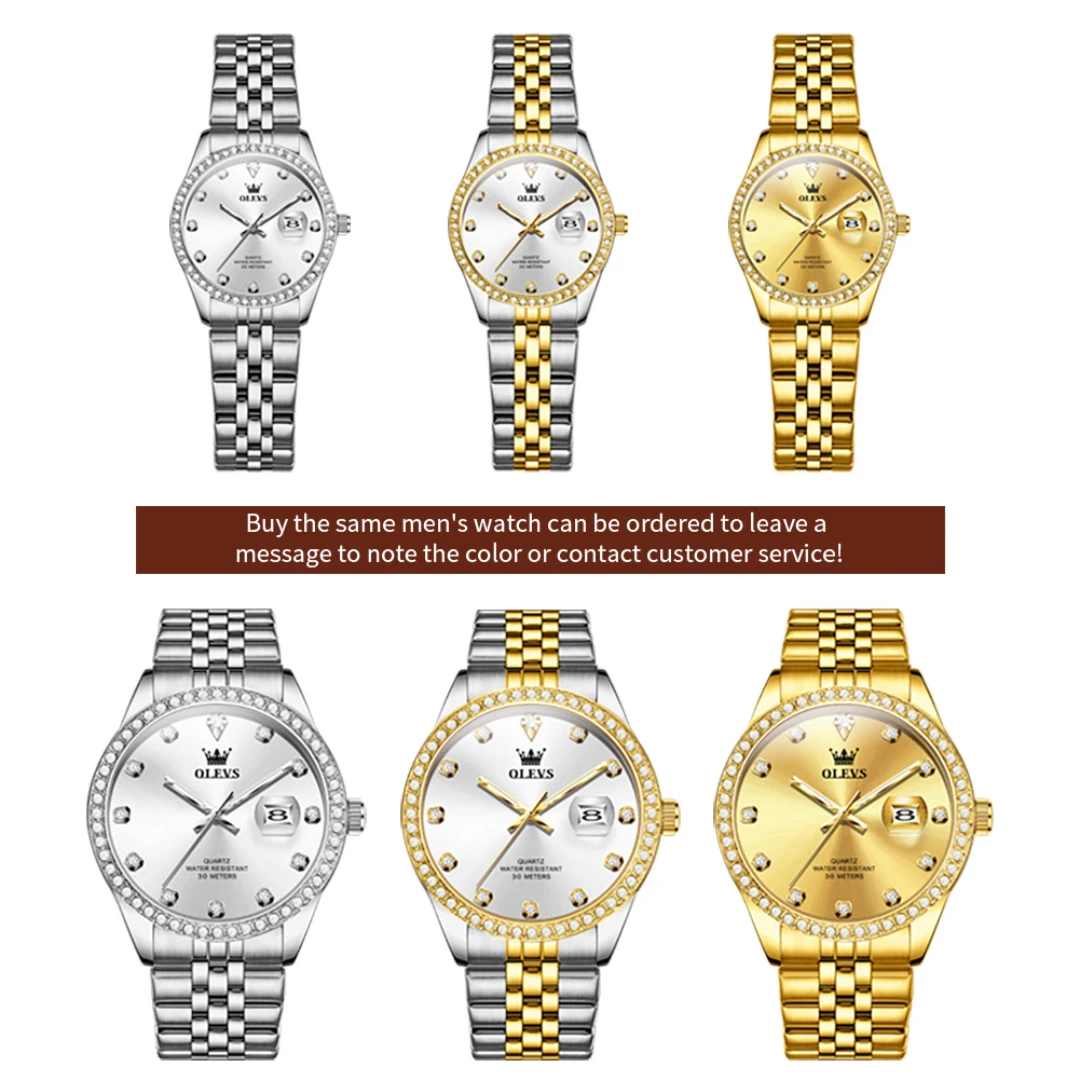 OLEVS 3629 Fashion Quartz Watch Gift Round-dial Stainless Steel Watchband Wristwatch Calendar Luminous 4