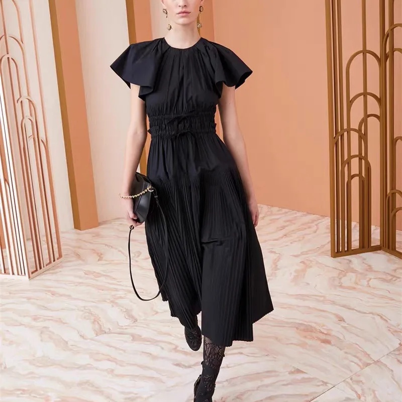 

Женское Плиссированное Повседневное платье миди на завязках с рукавами-фонариками