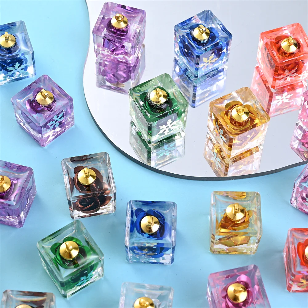 5 Stück transparente, quadratische, leuchtende Rosenblüten-Anhänger für DIY-Schmuckherstellung, Bastelarbeiten, Anhänger, Armbänder, Halsketten – Detail 14