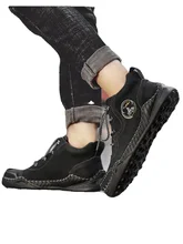  Men's Leather Boots Autumn British Style Vintage Jogging Flats Plus Size Round Head Lace Up Ankle Boots Botas Trabajo Hombre 