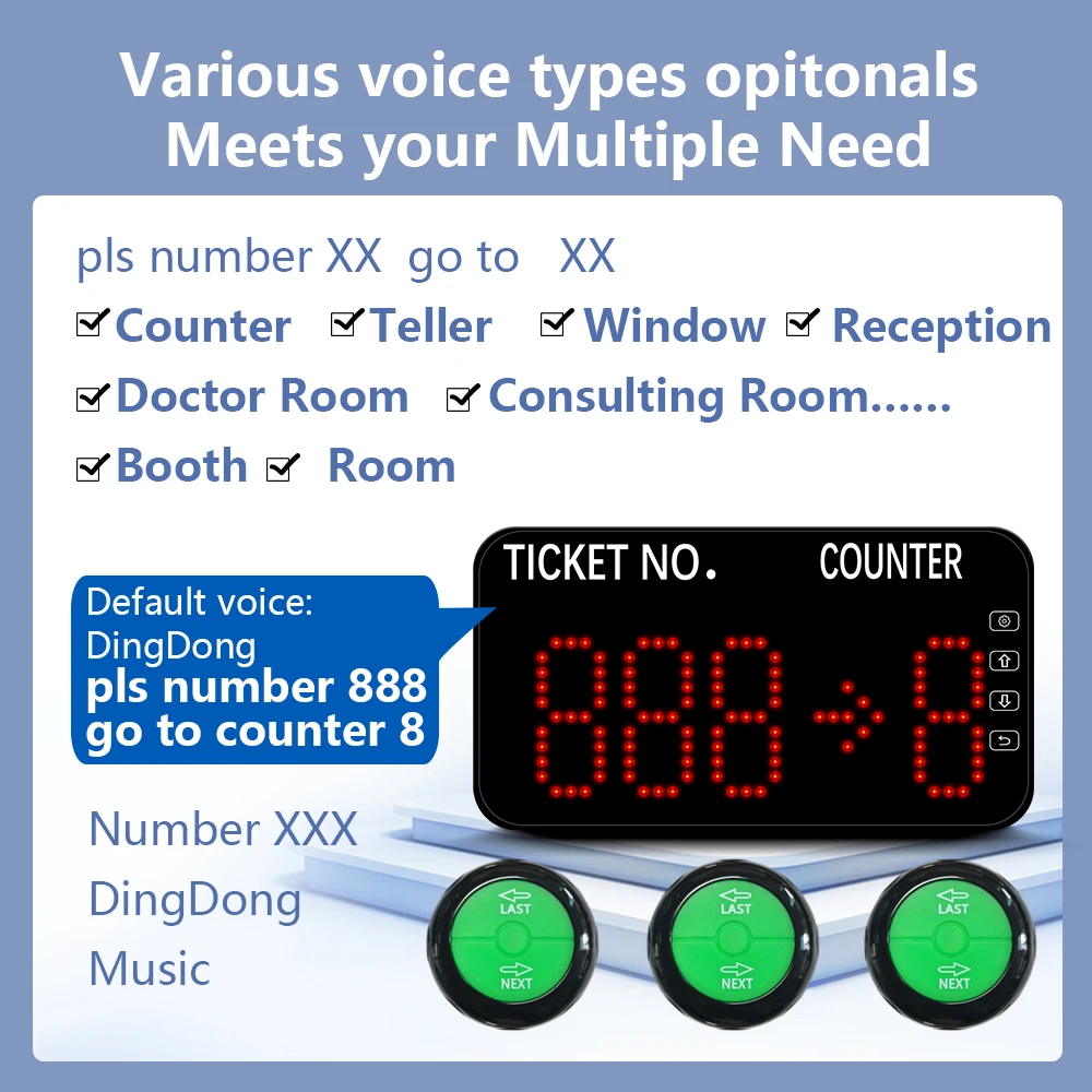Queue Calling System with Next control button can add the number one by one Blue Ticket Dispenser with Paper Roll