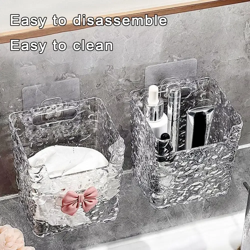 Compact Bathroom Organizer Elegant Bow Decor Bathroom Storage Boxes Set Wall-mounted Shower Caddy Organizer for Cotton Pads 3