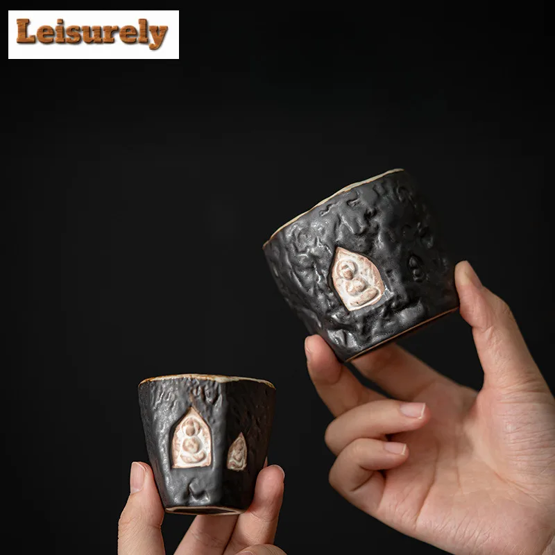 Wabi-sabi Style Stoneware Teacup Handmade Dunhuang Buddha Cup Retro Master Cup Chazhan Pottery Coffee Mug Kung Fu Tea Set Gifts