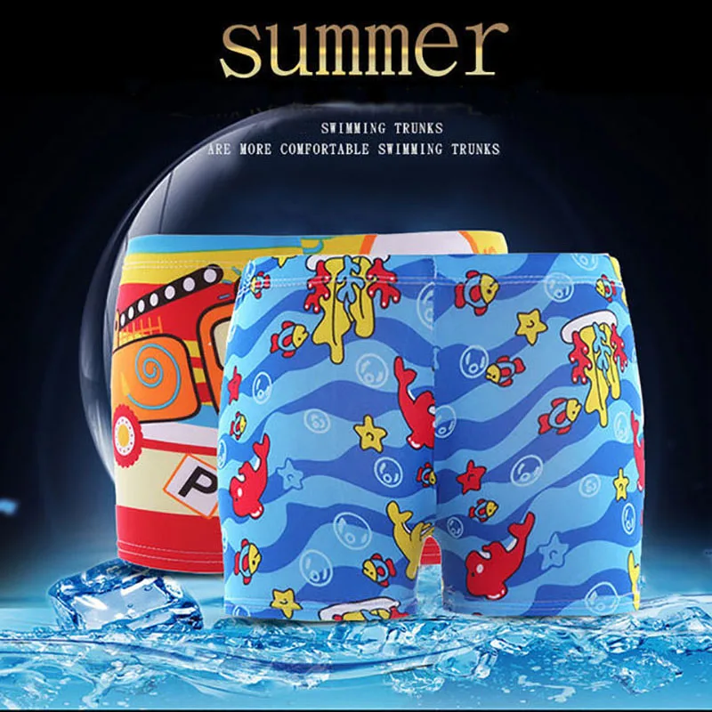 Summer Boy Swimwear Cartoon Animal Dinosaur Printing Spandex Swimming Trunks for Kids Bathing Suit Large Size 15-32 KG Use
