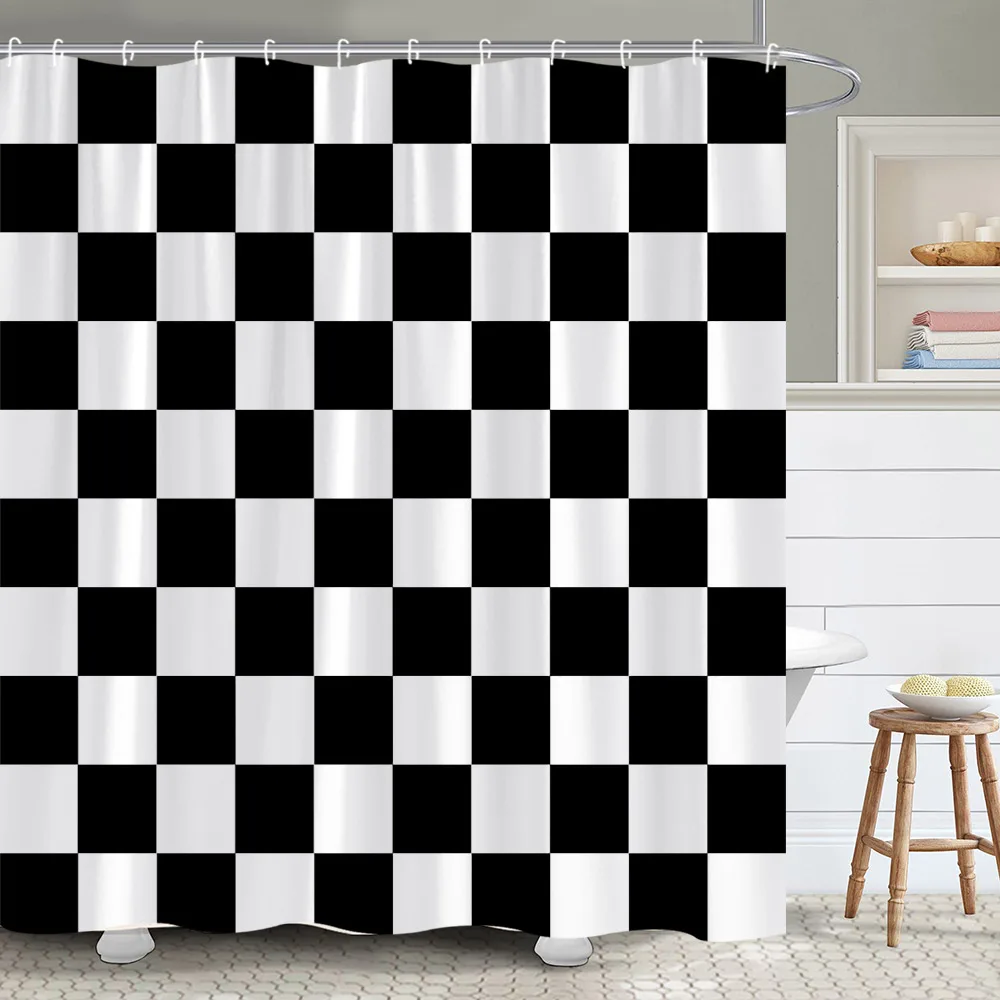 

Черно-белая клетчатая занавеска для душа, Современная Минималистичная Женская модная цветная занавеска из полиэстера для ванной комнаты