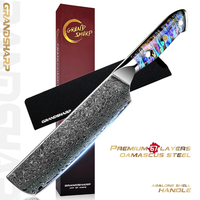 

Grandsharp 6.5 Inch 67 Layers Damascus Steel Nakiri Knife Japanese Stainless Steel Meat Cleaver Vegetables Chopper Chef Knifes