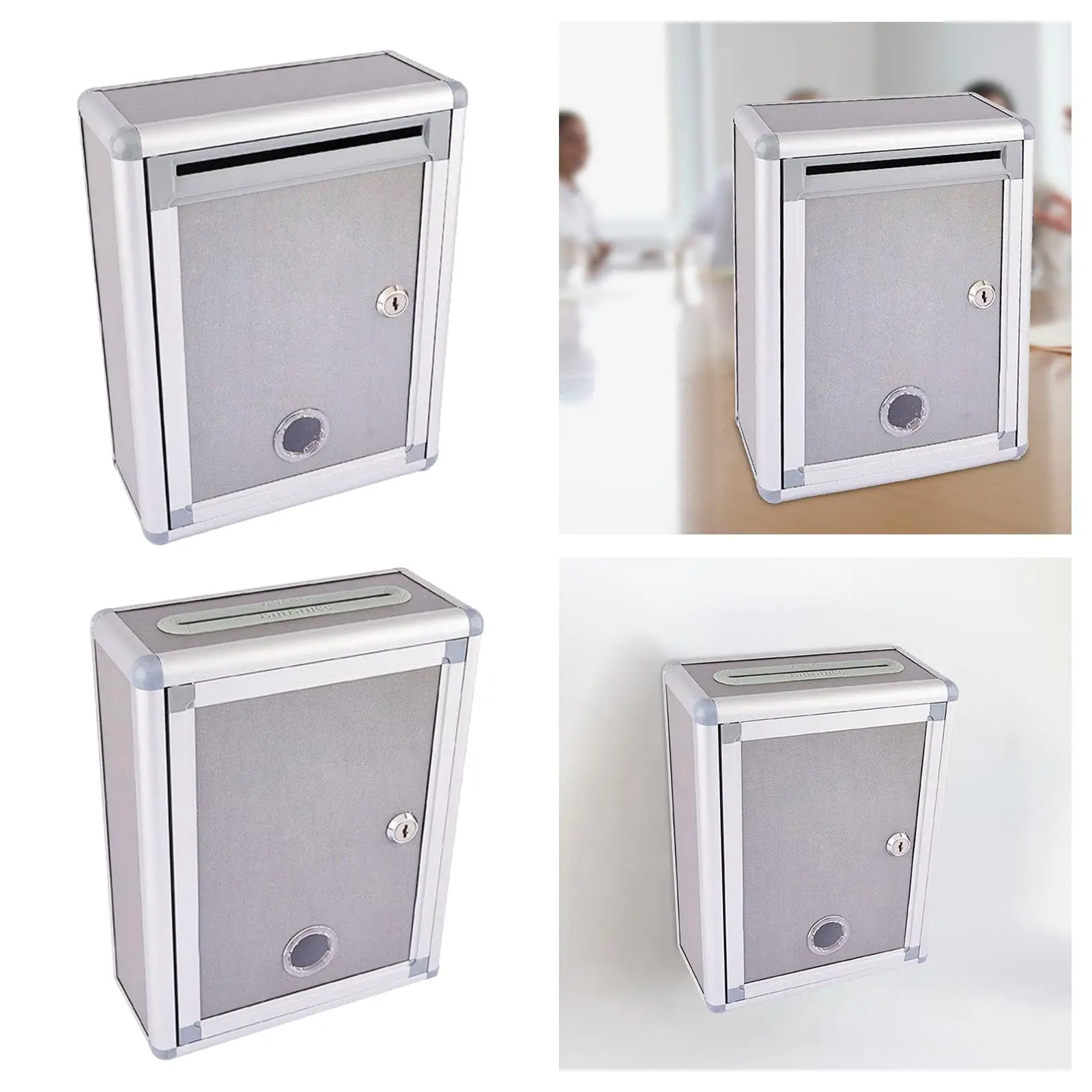 Wall Mounted Mailbox Suggestion Box with Key Multifunctional Aluminum Alloy Frame Donation Box for Hotel Business