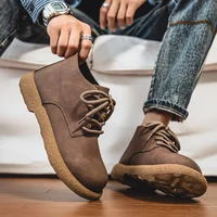 Outdoor Leather Men Casual Shoes British Style High Quality Ankle Boots High Top Man Work Boots Comfortable Walking Sneakers
