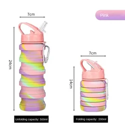 Silicone Foldable Leakproof Sports Water Bottle with Carabiner (Pink)