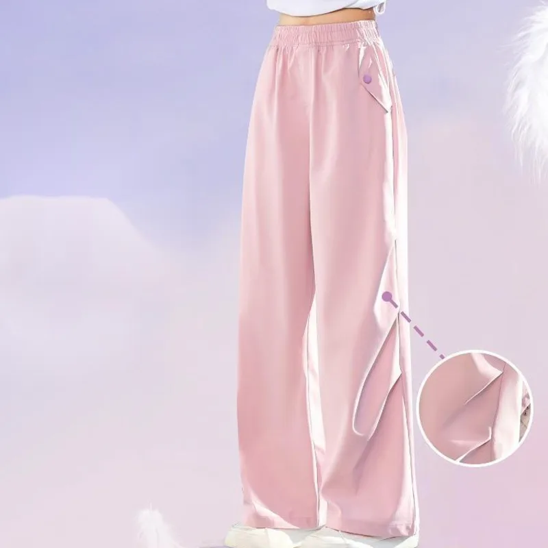 

Girls' summer thin children's wide leg pants mid size children's summer anti mosquito ice silk straight leg pants