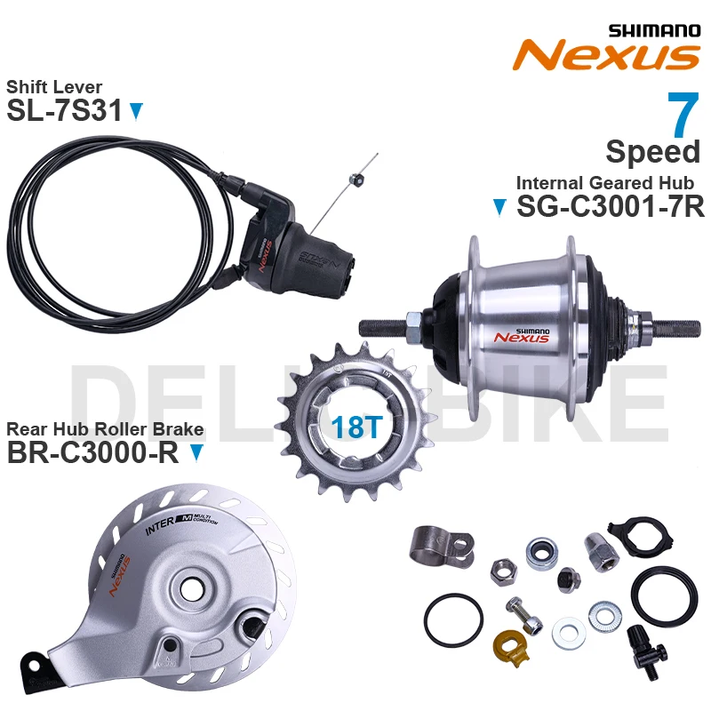 Shimano Nexus Sg C3000 7c 7 Gang Rücktrittnabe SHIMANO NEXUS 그룹 세트, 내부 기어드 허브, SG C3001 7R 롤러 브레이크, BR C3000 R 변속 레버