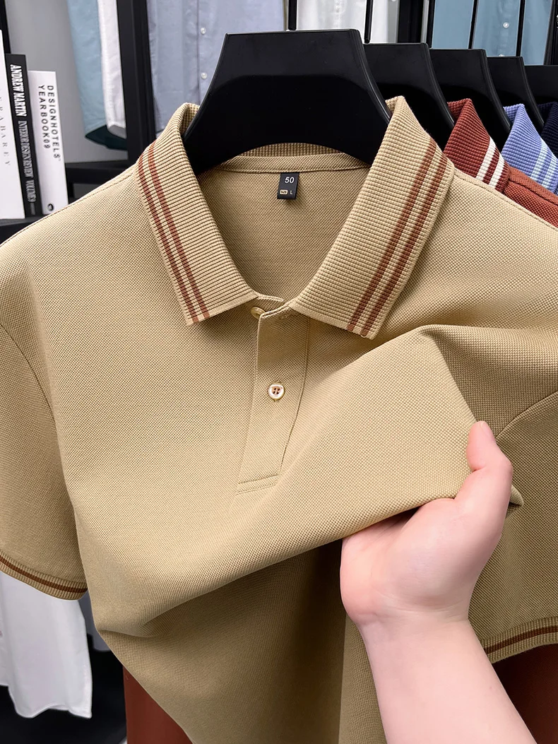 100% pure cotton men's short sleeve polo shirt high-quality fashion soft comfort striped decoration summer casual T-shirt top 20 S486bf0b034c64c63aca2b526ae4ecdaee
