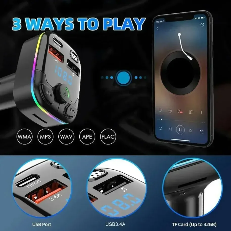Car Wireless Adapter Bluetooth 5.0 FM Transmitter Mic Audio Receiver Auto MP3 Player 2.1A Dual USB Fast Charger Car Accessories