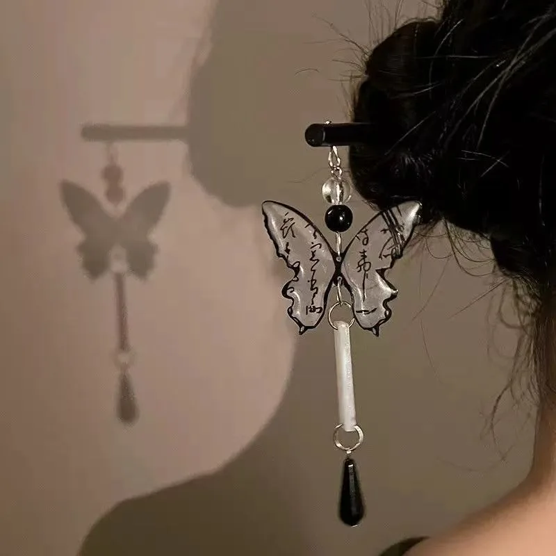 

Vintage Butterfly Hairsticks for Women New Chinese Style Tassel Wooden Hair Fork Hairchopstick Hairpins Hair Accessories