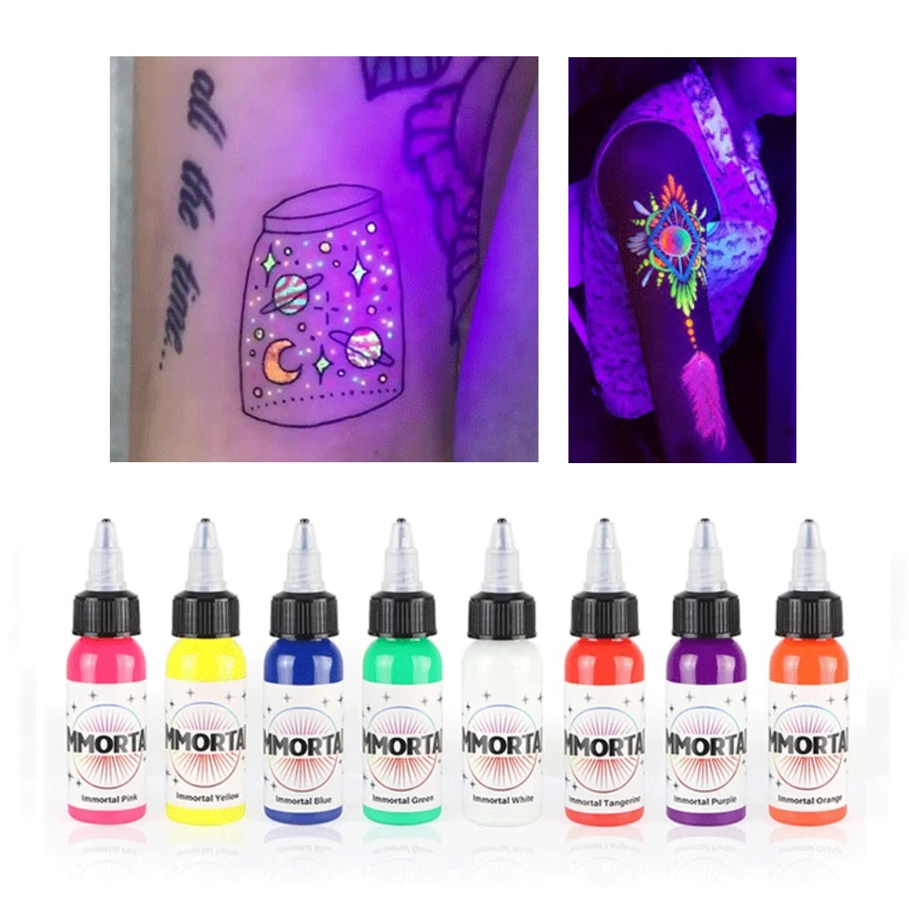 7 Colors Fluorescent Tattoo Pigment Purple Light Professional Semi-Permanent Microblading Easy Coloring Body Makeup Inks 15ML 13 colors 20 grams eco friendly without radiation neon phosphor powder dust luminous pigment fluorescent powder glow in the dark