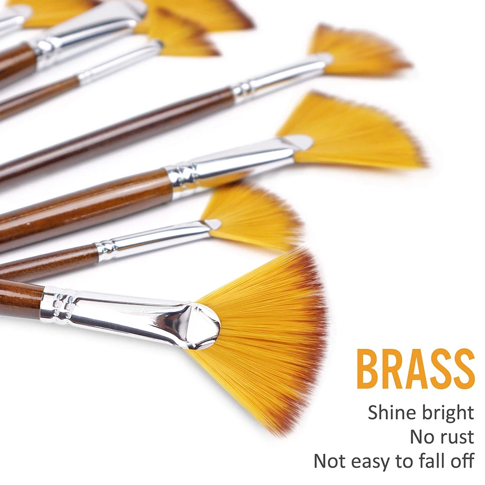 Artist Fan Paint Brushes Set 9pcs - Soft Anti-Shedding Nylon Hair Wood Long Handle Paint Brush Set for Acrylic Watercolor Oil 4