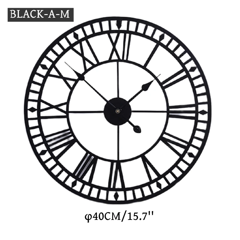 3D Large  Roman Digital Round Metal Silent Wall Clock BLACK-A M40CM  