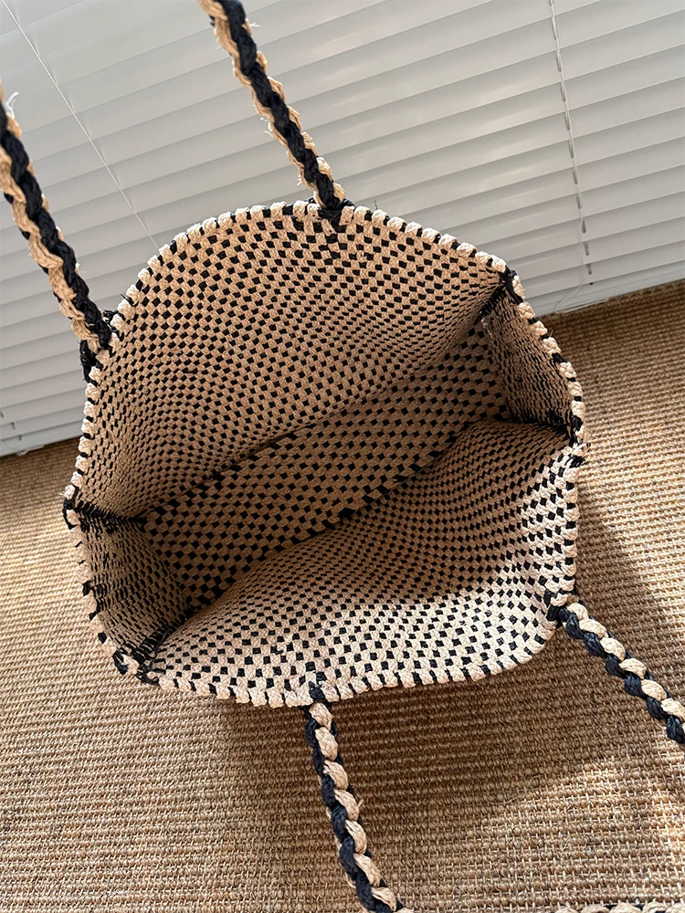 Lafite Grass Patchwork Woven Bag Women LuxuryCasual Tote Female Fashion Summer Beach Handbag Shoulder Shopping Bag