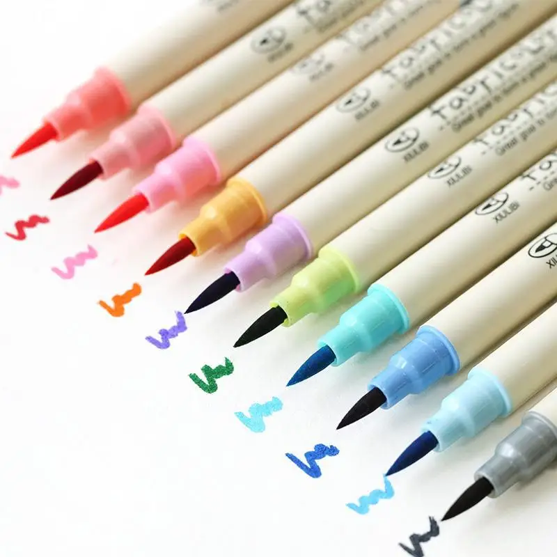 10 Colors Brush Pen Set Fabricolor Marker Pen Soft Tip Colour Brushpen Calligraphy Finecolour Brush Felt Art Markers Stationery