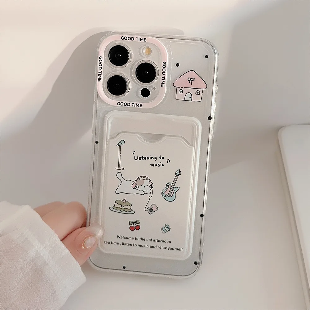 Korean Cute Cat Card Holder Phone Case For iPhone 17 16 15 thumbnail 3