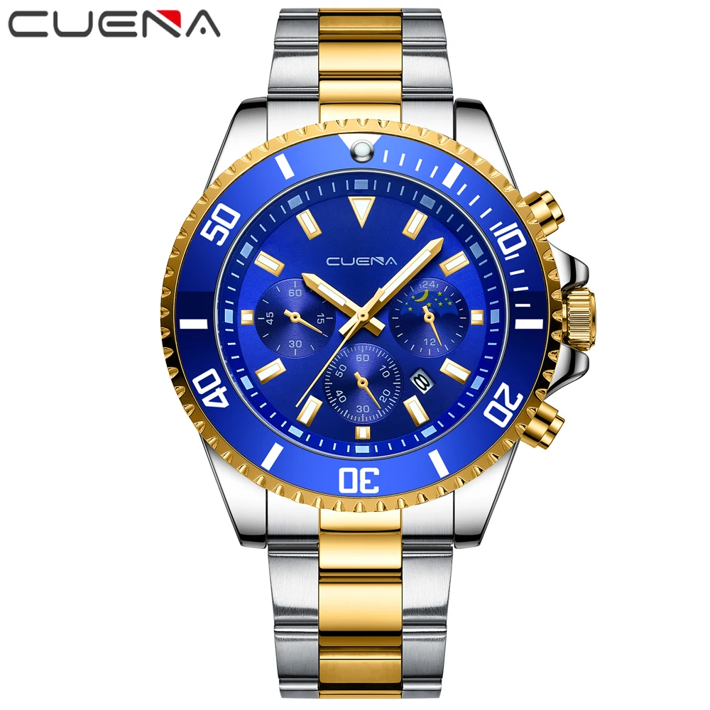 

CUENA Men's Watch Fashion Luxury Top Brand Luminous Stainless Steel Quartz Waterproof Movement Clock часы счетчик