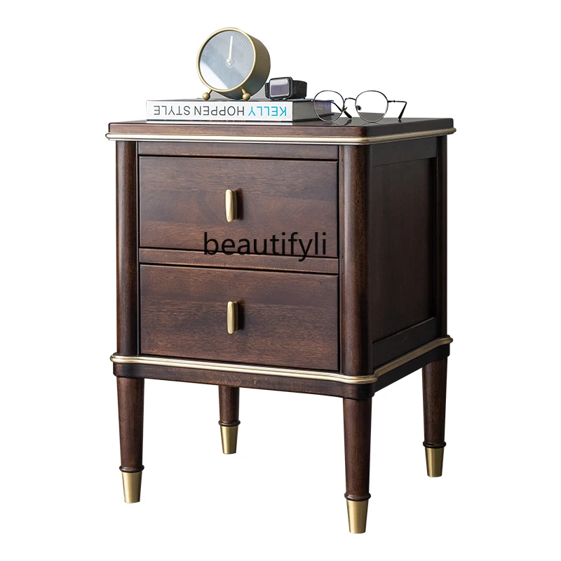 

All Solid Wood Bedside Table Hand Painted Log Master Bedroom New Chinese Brass Water-Based Paint