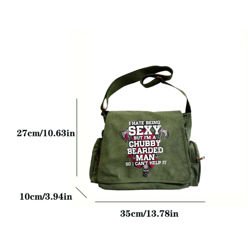 Casual Men's Messenger Bag Canvas Letter Print Large Capacity Shoulder Bag for Travel Crossbody Bag