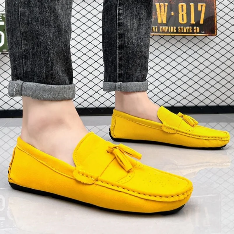 Cow Suede Leather Men Driving Footwear Slip on Man Business Shoes Wedding Party Men Dress Shoe Breath Lazy Loafers New Moccasins