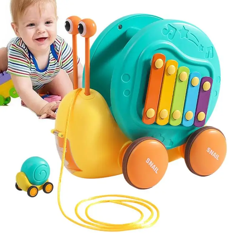 

Snail Pull Toy Cartoon Snail Crawling Toy Parent Child Interactive Music Toy Snail Push Toy With Xylophone kids Moving Drag Toys