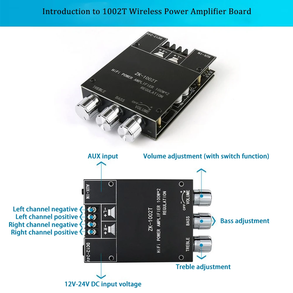 ZK-1002T 블루투스 호환 앰프, HIFI 2.0 채널, 100W x 2 오디오 모듈 키트
