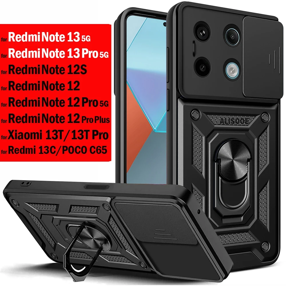 Lente Scorrevole Funda Per Redmi Note 13 Pro 5G Custodia Stand Cover Per Xiaomi 14 Pro 13T 12T Redmi Note 13C 12C 11 12S 12 Pro Plus Capa