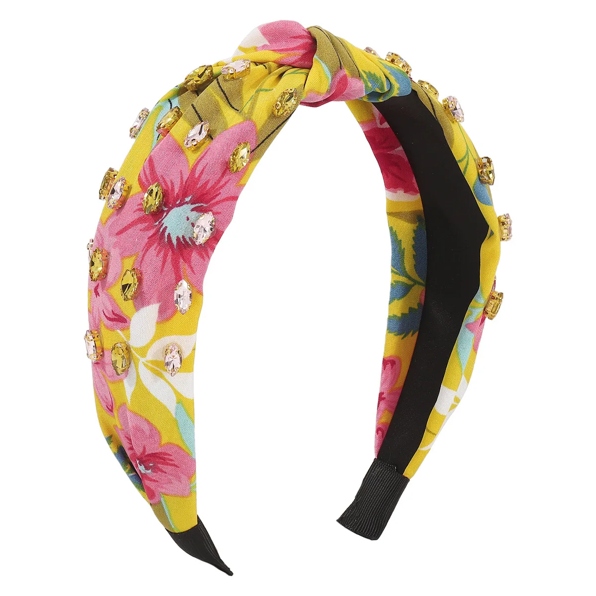 Hairhoop Hairpin Headband fashionable printed fabric knotted high skull top hair hoop simple and elegant with drill bit hoop european and american heart shape with diamond candy color headband creative personality sweet cool fabric knotted hairband