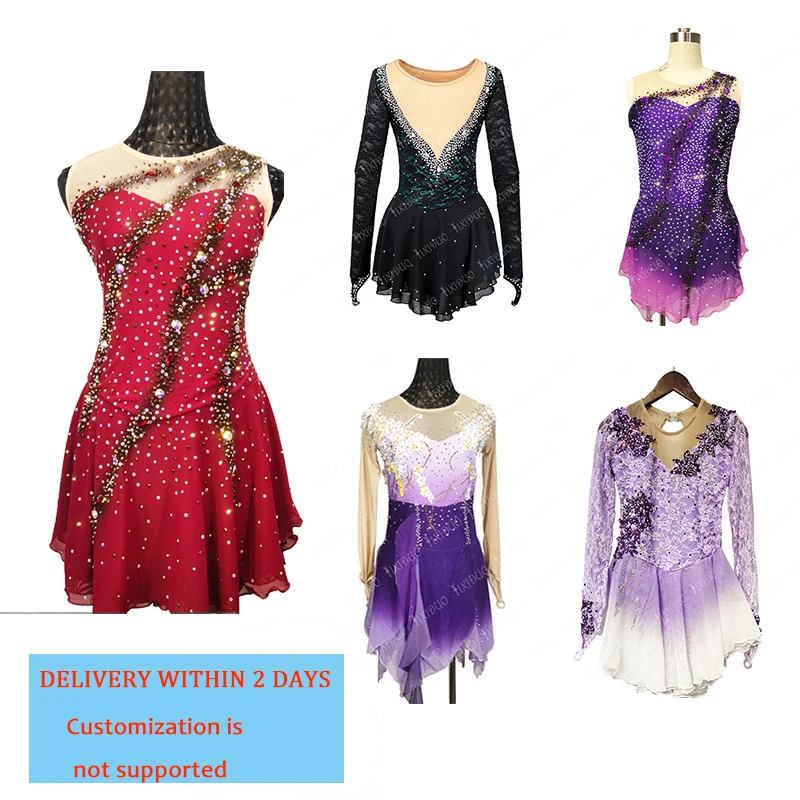 

Children Girls Shiny Rhinestone Figure Skating Dress Long Sleeve Sheer Mesh Ballet Dance Roller Skating Leotard Dress Dancewear