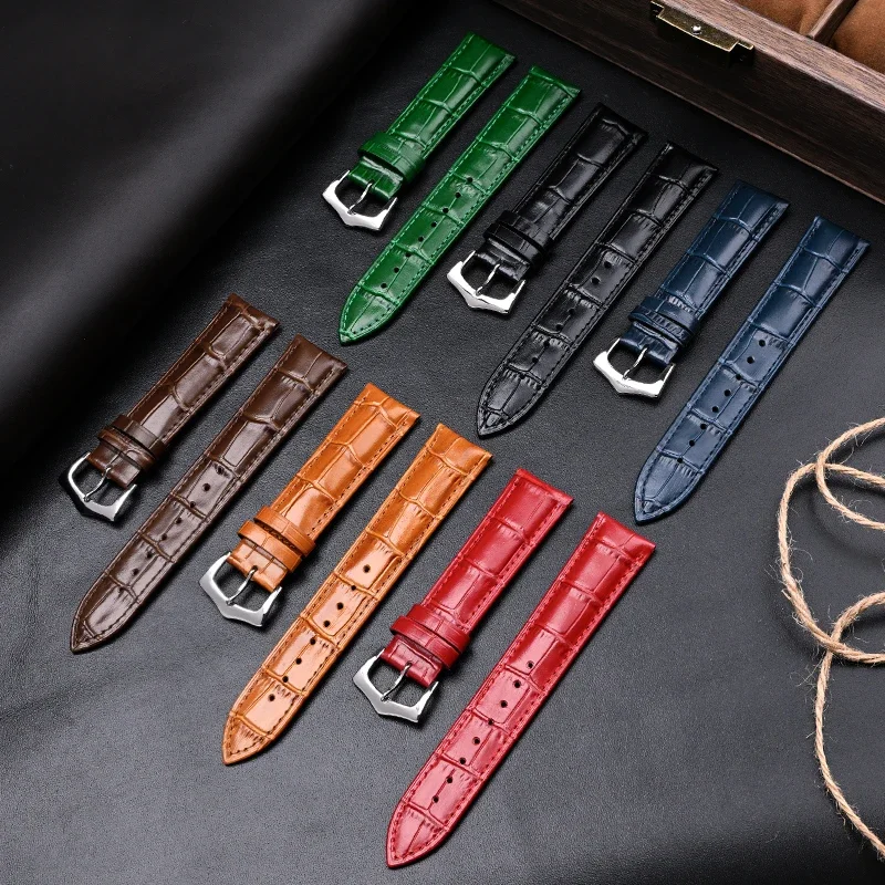 Premium Calfskin Leather Watch Strap with Steel Pin Buckle