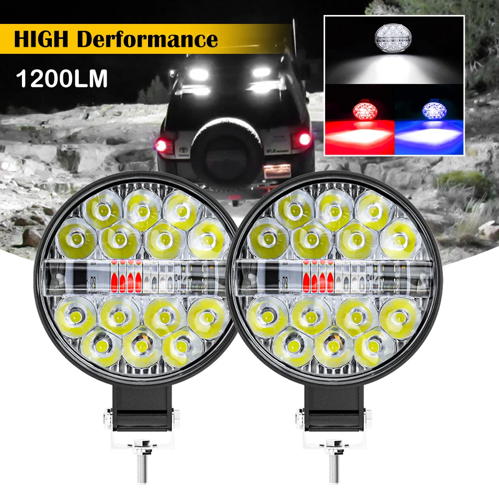 

2Pcs 42W Car LED Work Light Round 24LED Pod 3 Colors High Brightness LED Spot Light Warning Fog Lamp For Car SUV Truck ATV Ship