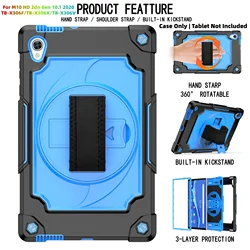 Heavy Duty Shockproof Tablet Case with 360° Rotatable Kickstand, Hand Strap, and Shoulder Strap for M10 HD X306F X306X (Black Blue)