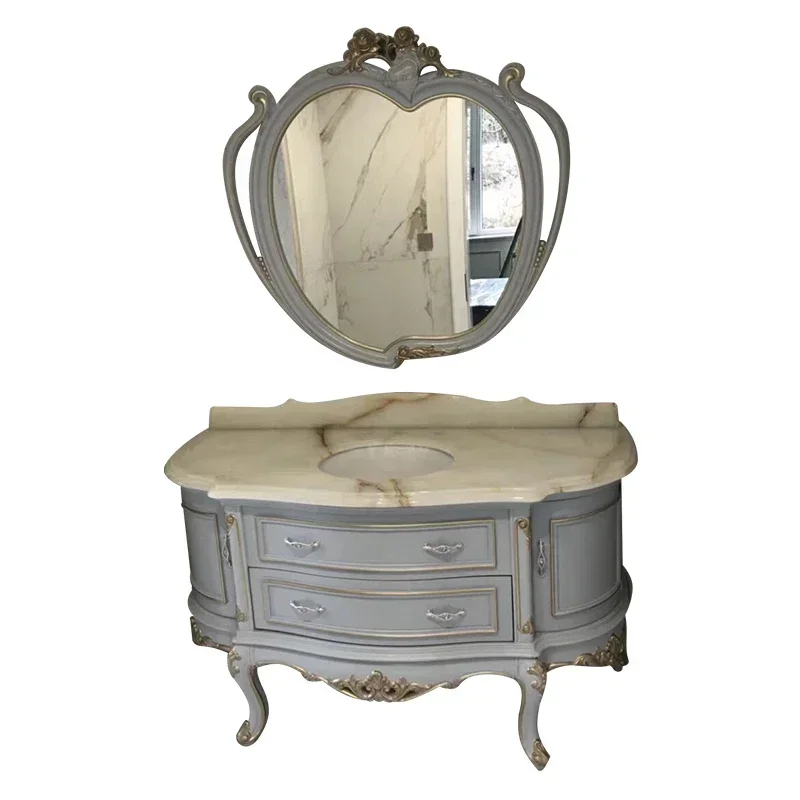 ~Curved European-Style Bathroom Cabinet Oak Semicircle Wash Basin Bathroom Antique Washstand Wash Basin Combination