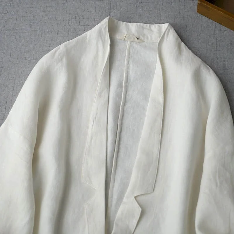 Blazers for Women Long Sleeve Casual Jackets Korean Style Cotton Linen Vintage Oversized Solid Tailored Collar Coats Women Tops