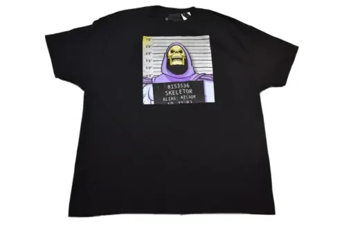 Master Of The Universe Mens Big & Tall Skeletor Mug Shot Funny Shirt Nwt 4Xlb Maniche Lunghe O Corte