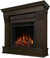 Traditional Solid Wood Indoor Electric Fireplace Mantel Heater with Remote Control, Adjustable Led Flame, 1500W in Dark Walnut 2