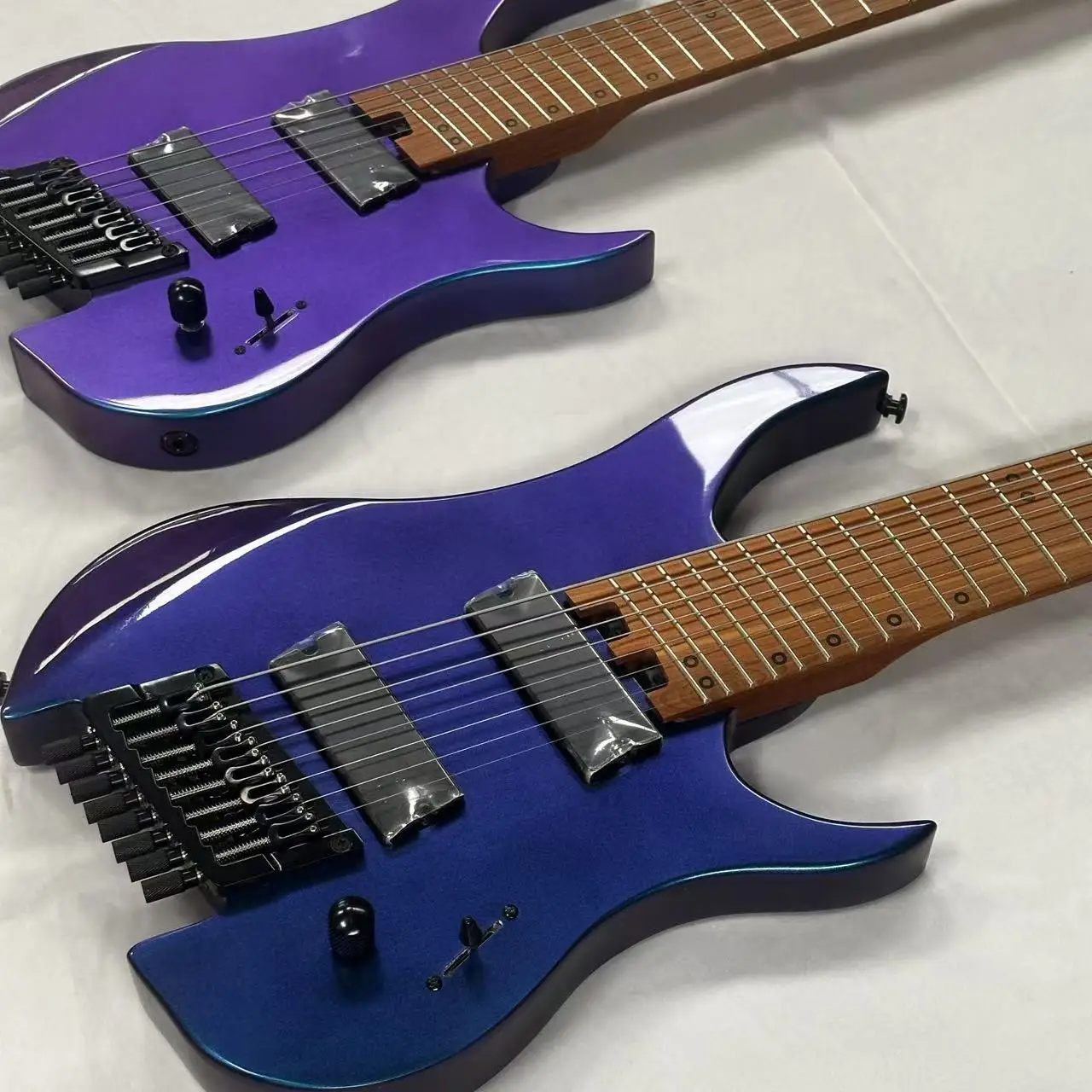 Carbonized Maple Chameleon Blue Headless 8 strings Electric Guitar Alder Wood