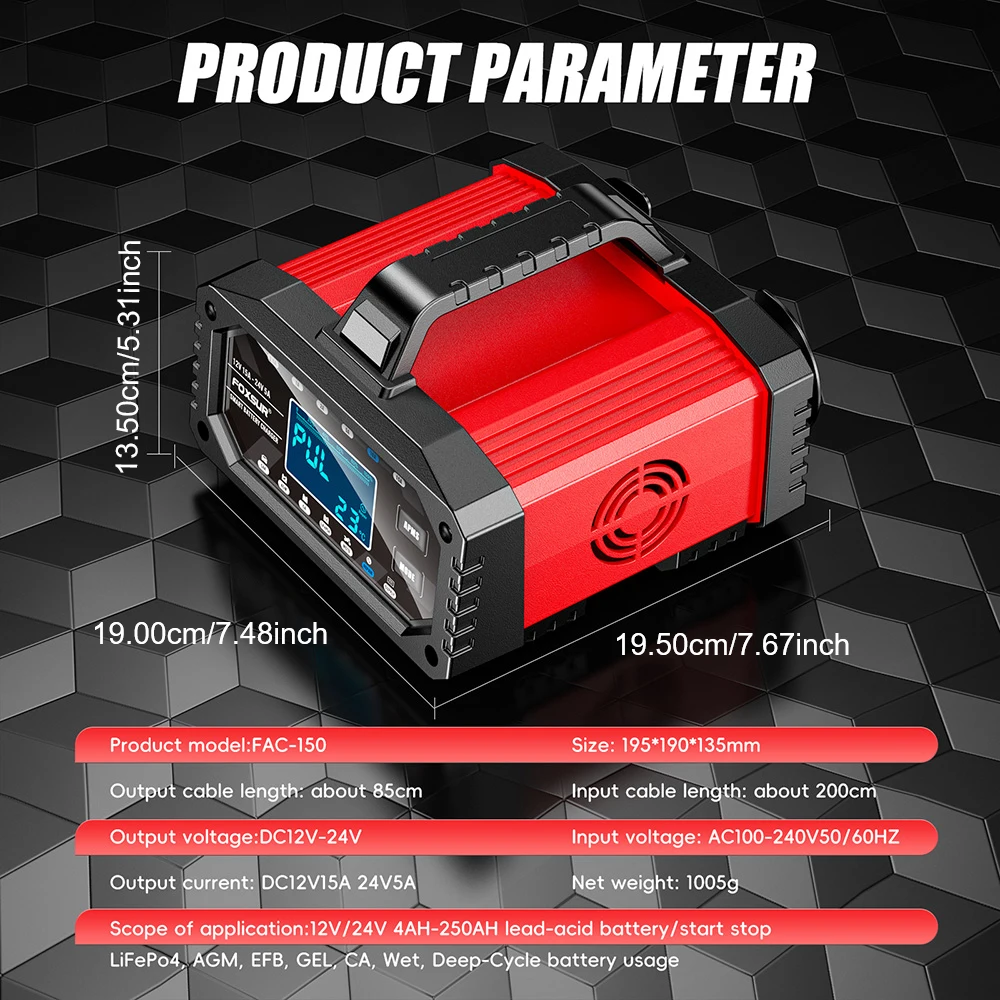 12V 15A / 24V 5A 300W Batterie Ladegerät Auto Motorrad Tester Smart Pulse Reparatur Werkzeuge EU Stecker 100V-240V Eingang Auto Zubehör – Detail 19