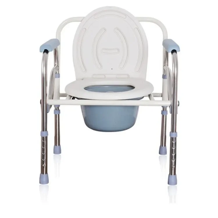 Adult Potty Chair Steel Handicapped Folding Portable Commode Chair Height-adjustable Elderly Commode Chair 5
