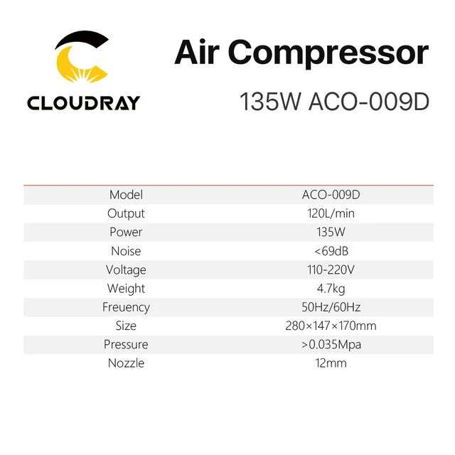 Cloudray 135W Air Compressor Electrical Magnetic Air Pump for CO2 Laser Engraving Cutting Machine ACO-009D 2
