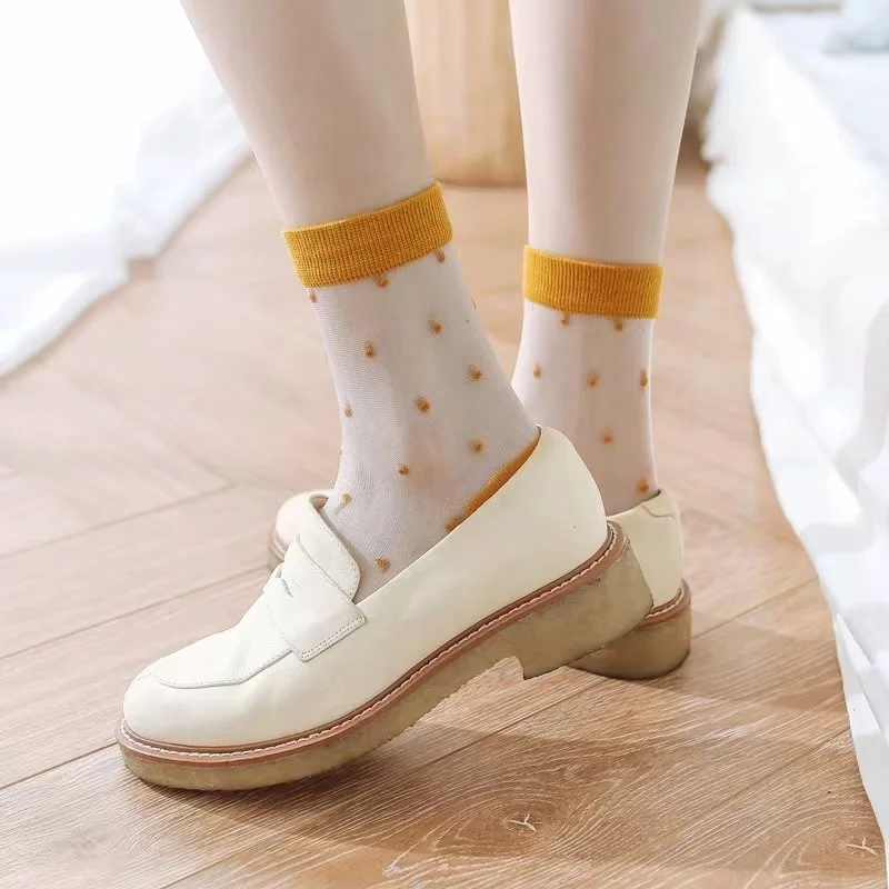 Polka Dot Lace Socks - Womens Summer Thin Transparent Ultra Socks