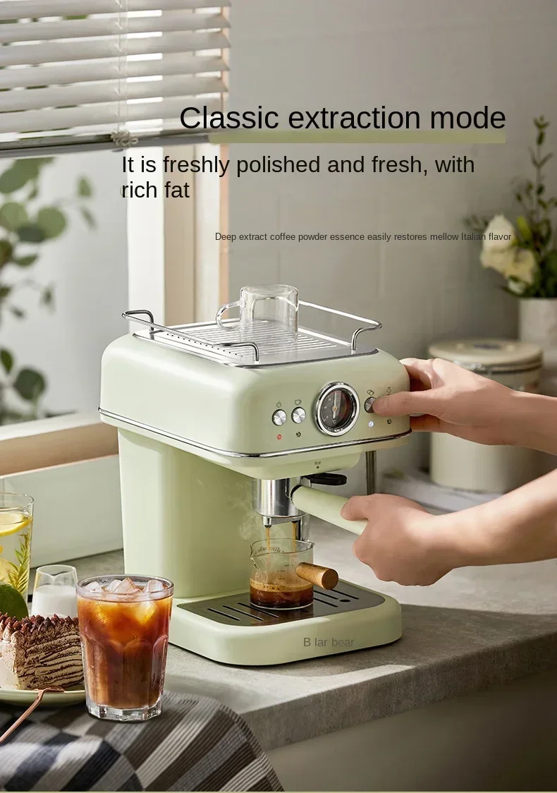220V Bear Capsule Coffee Maker with Milk Frother, Semi-Automatic Espresso Machine 3