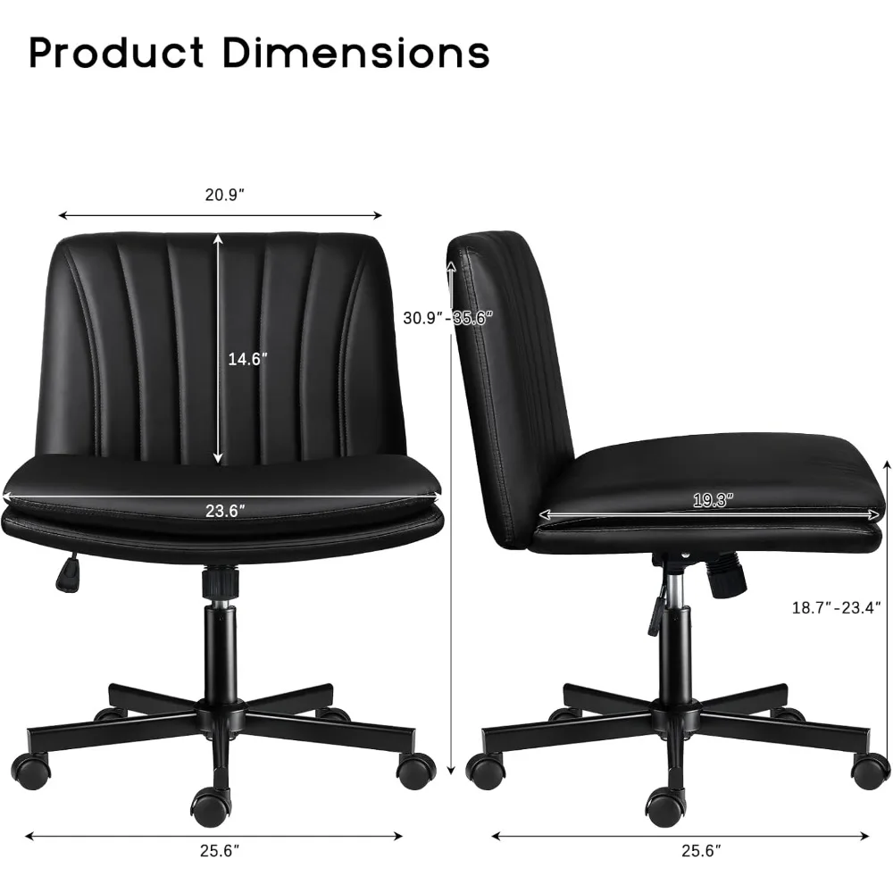 PU Leather Armless Cross Legged Office Desk Chair for Home Office, Modern Swivel Height Adjustable Wide Seat, Offices Chairs 2